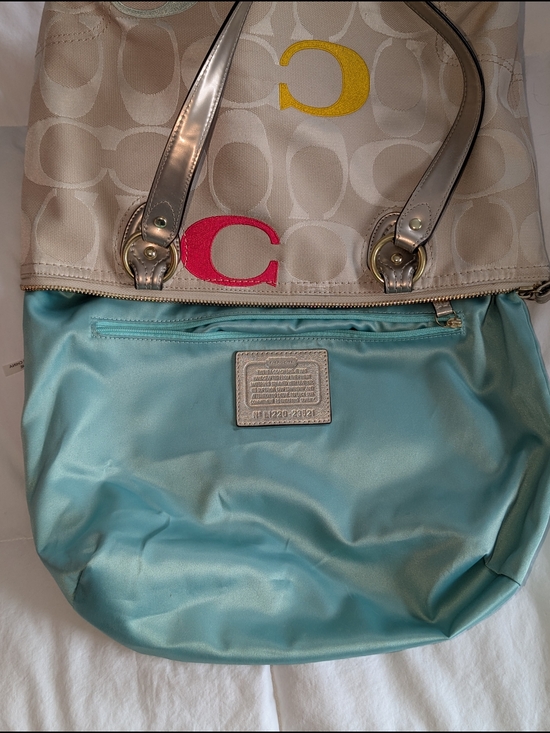 Coach Poppy Embossed Signature Logo Multicolor Tote